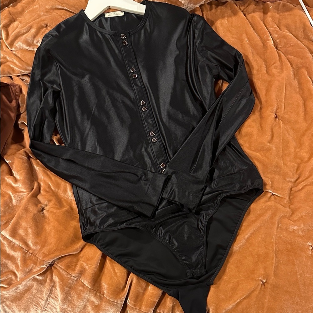 Nina Ricci Black Long-Sleeve Snap-Front Bodysuit - Picture 2 of 9